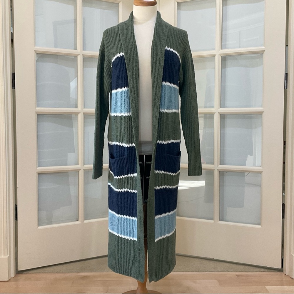 Caslon Knit Open Front Color Block Cardigan Sweater XS